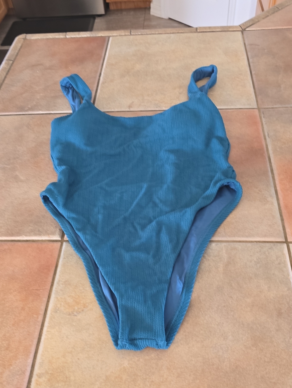 Vitamin A Teal Ribbed Swim One-Piece Sz Lg Nwot